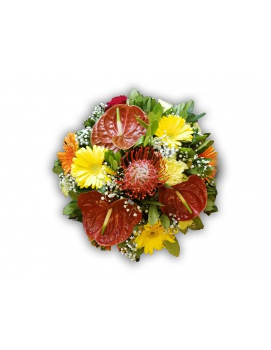 Exotischer Blumenstrauß in warmen Farben