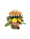 Basket of Orange Roses and Yellow Gerberas